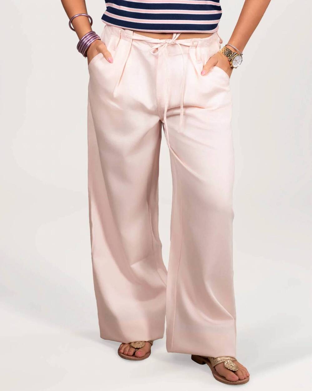 NEW LE LIS drawstring waist band wide leg pants in light pink